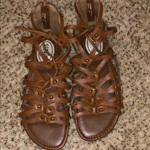 Brown zipper sandals. WORN ONCE!